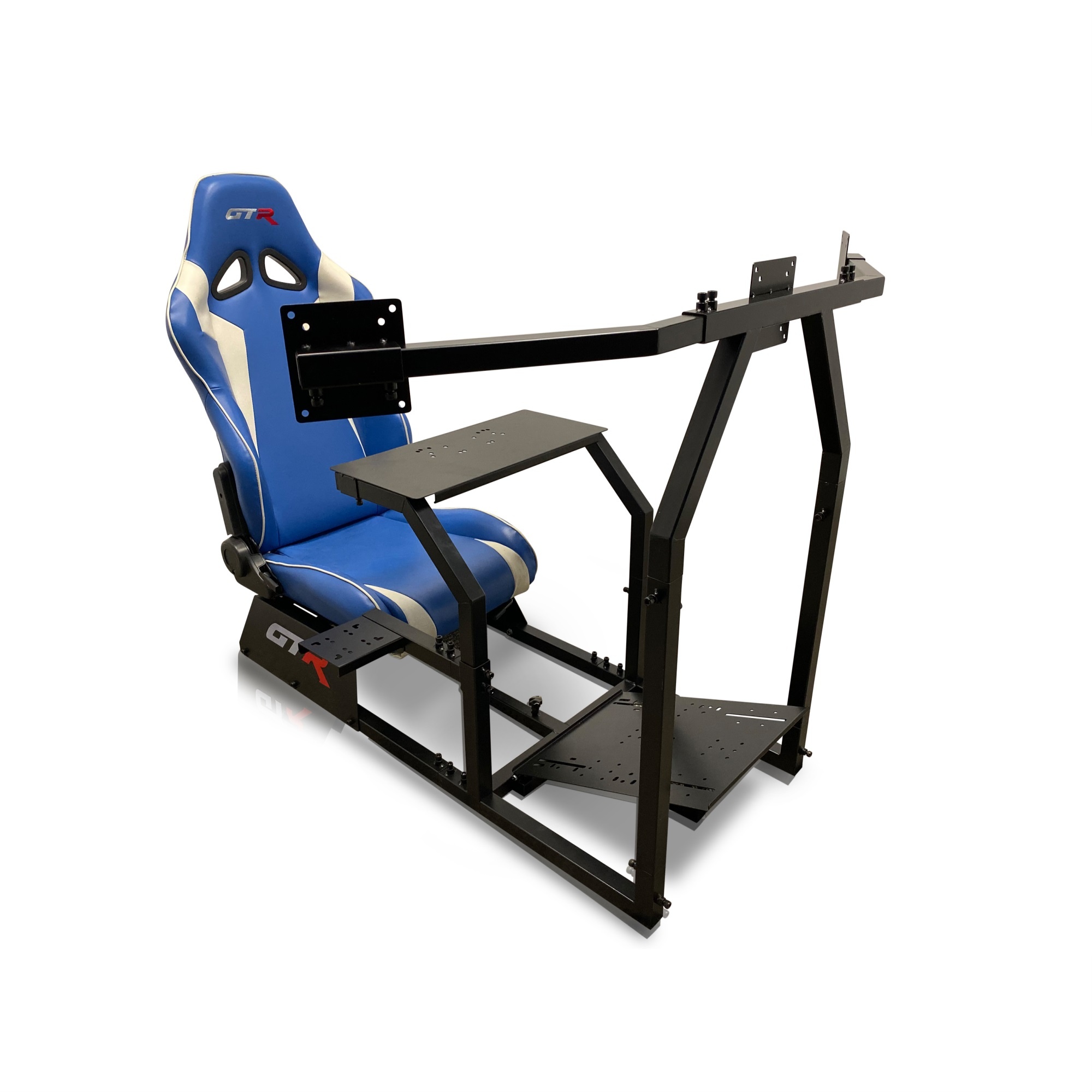 GTR Racing Simulator GTAF-BLK-S105LWHTRD - GTA-F Model (Black) Triple or Single Monitor Stand with White/Red Adjustable Leatherette Seat, Racing Simulator Cockpit gaming chair Single Monitor Stand