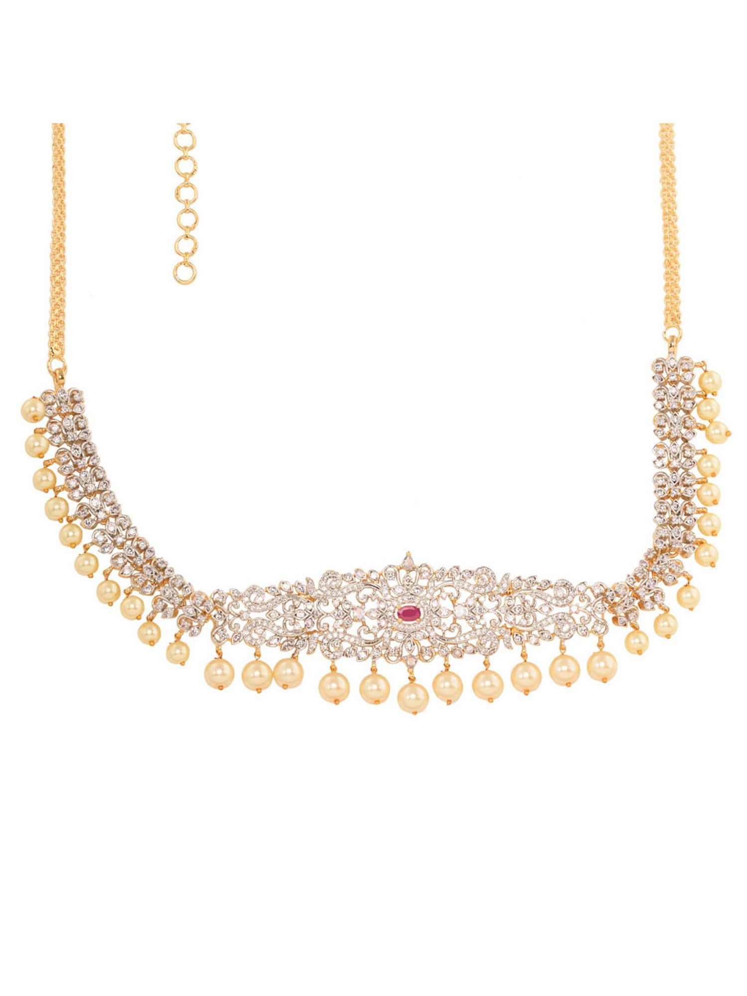 Saraf Rs Jewellery Silver Toned White Ad Studded Floral Motif Kamarbandhkamarbandh