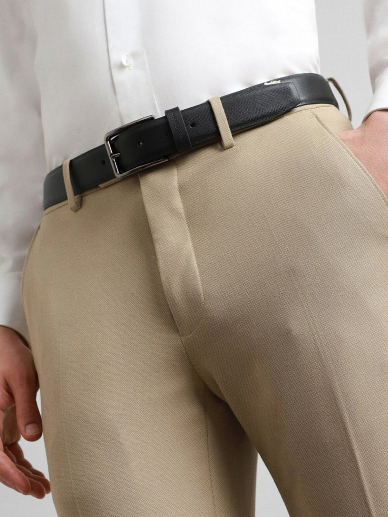 Simon Carter Black Leather Textured Formal Belt for Men