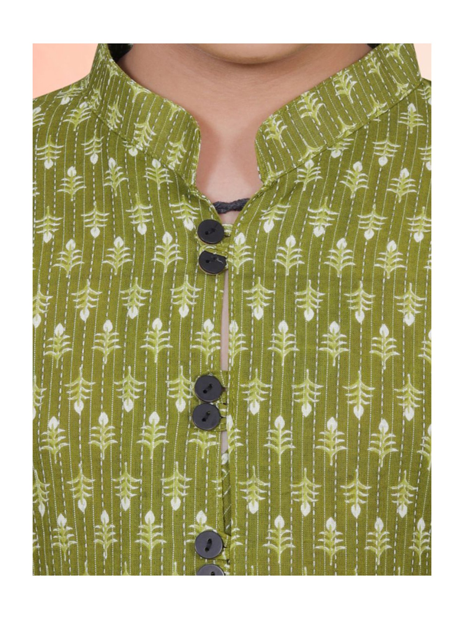 Tippy Top Kids Olive & White Printed Full Sleeves Kurta with Pyjamas