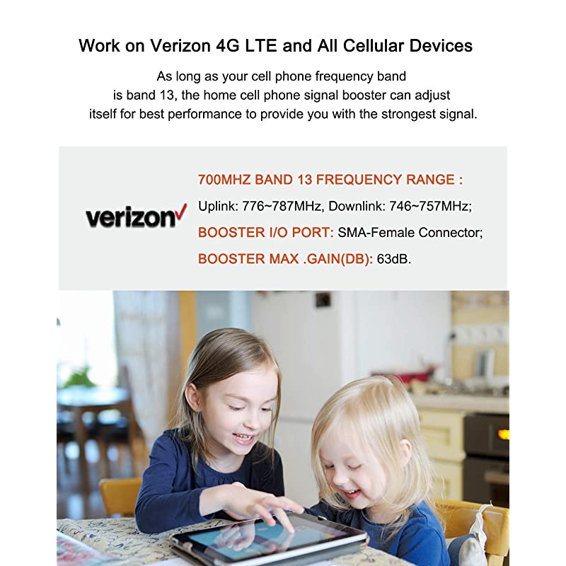 Phone Signal Booster for Home & Office Use - Verizon ular Booster 4G LTE Data 700MHz Band 13 Repeater Amplifier with Yagi/Whip Antenna for Many U.S. Carriers - Enhance 4G Network Signal