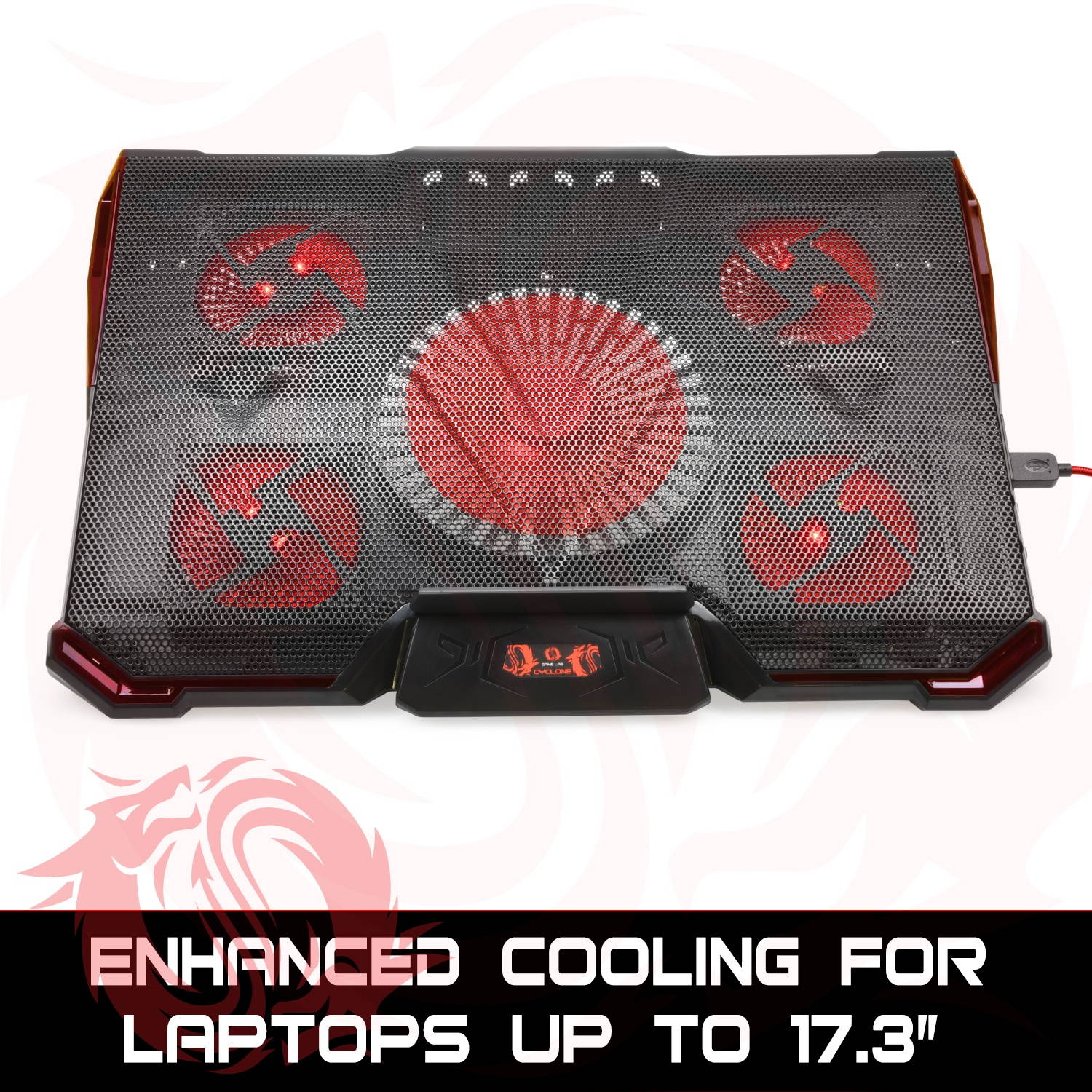 Game Lab G980 Phantom LED Gaming Headset Bundle w/ Vortex 5-Fan Laptop Cooler (Red)