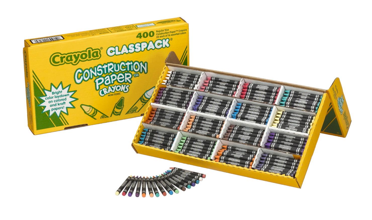 Crayola. 521617 Construction Paper Crayons, Wax, 25 Each of 16 Colors, 400/Box