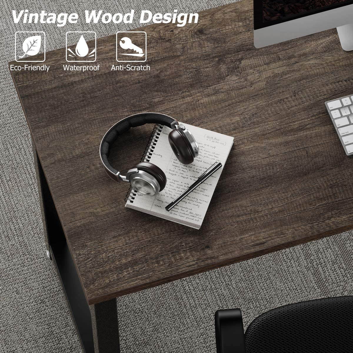 HOMEMAX Computer Desk with Shelves 55.1" Writing Study Table with Adjustable Storage Modern Home Office Desk with Reversible Bookshelf Rustic Gray