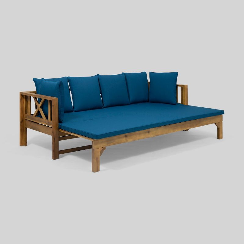 Long Beach Acacia Wood Extendable Patio Daybed Sofa Teak - Christopher Knight Home