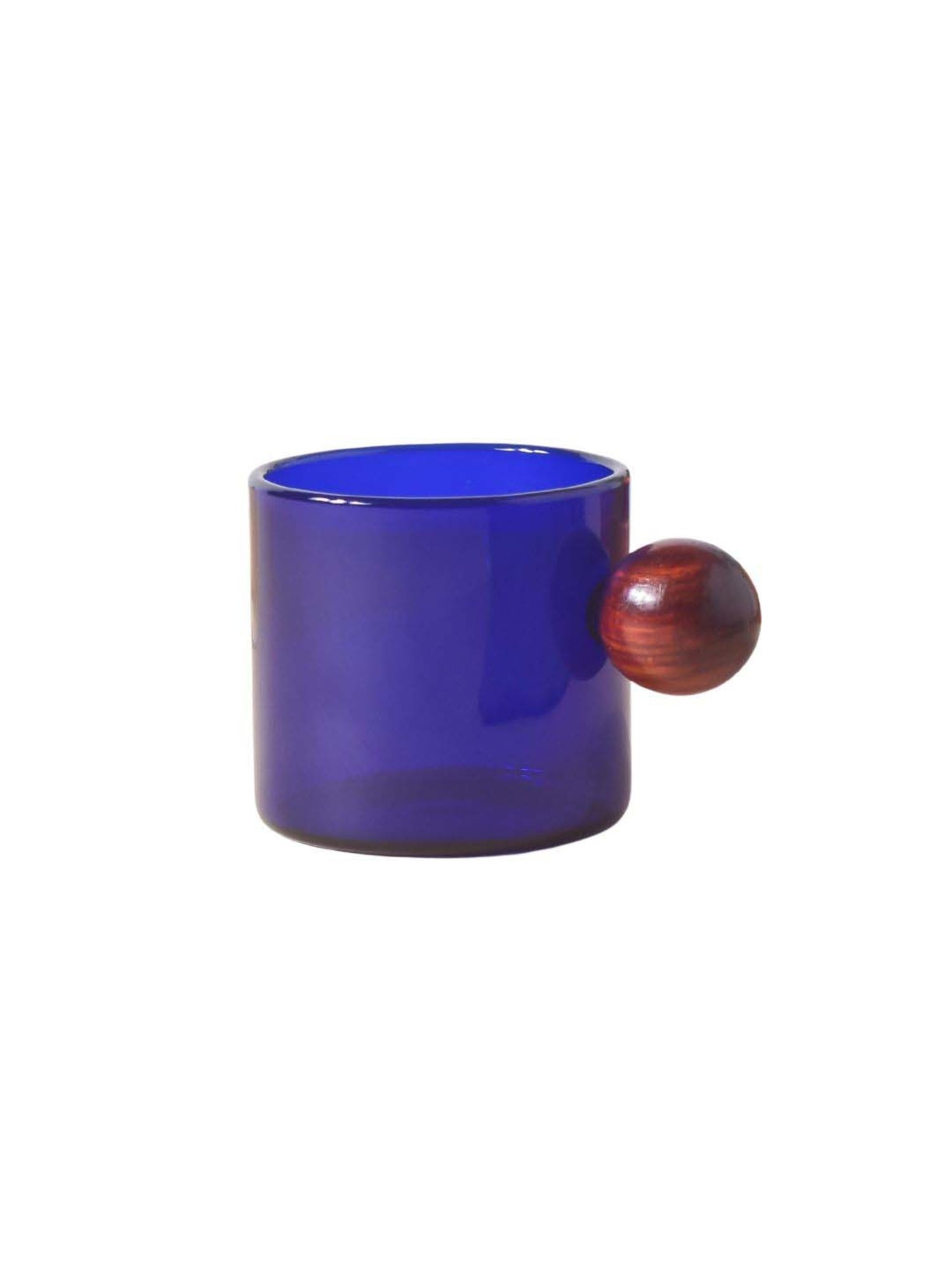 Nestasia Premium Translucent Blue Glass Mug with Knob-Shaped Wooden Handle, 100ml
