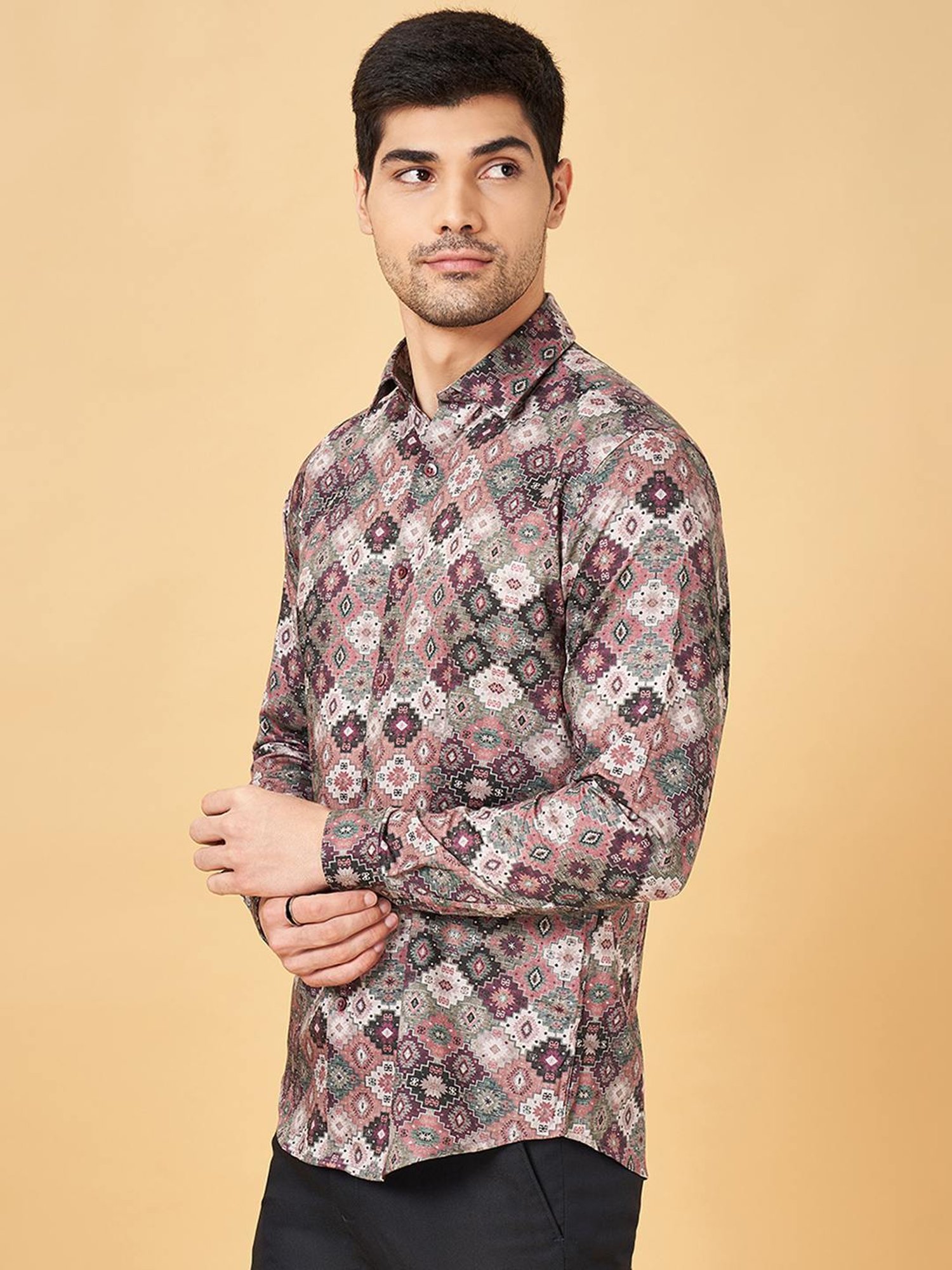Peregrine By Pantaloons Purple Slim Fit Printed Shirt