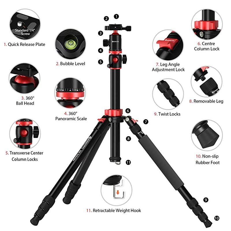 Camera Tripod Tripod for Canon Nikon Sony DSLR Camera 75 inches Aluminum Alloy Tripod with 360 Degree Ball Head and Rotatable Center Column Professional Horizontal Tripod for Travel Work