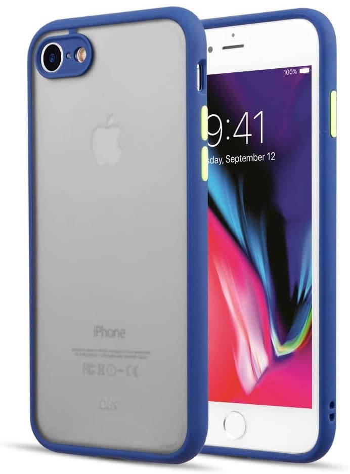 Redshield Compatible for Apple iPhone SE (2020)/ 8/7 / 6 Frosted 2 Tone PC Camera Lens Protector CASE - Navy Blue CASE with Lime Green Buttons