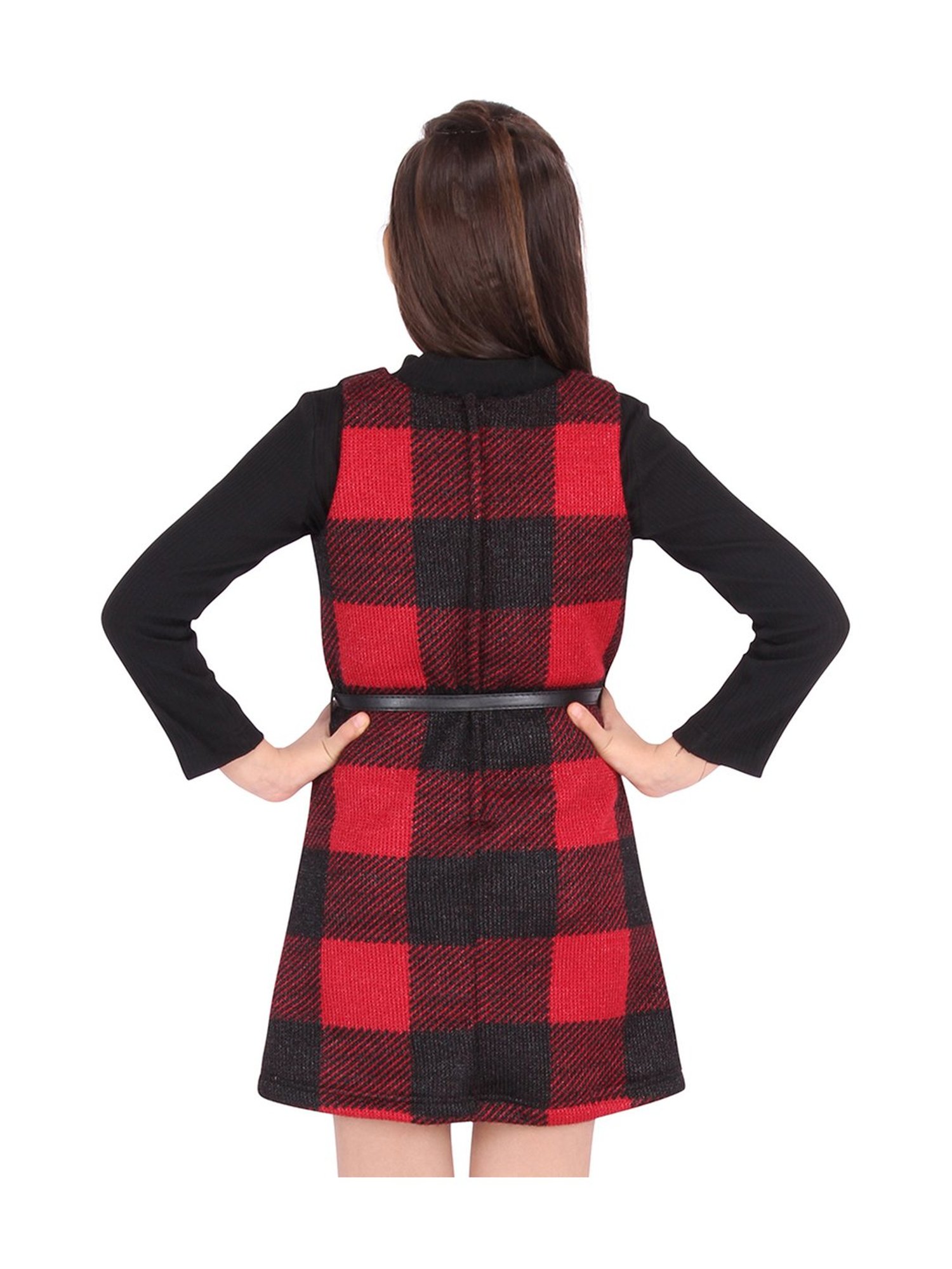 Cutecumber Kids Black & Red Plaid Pattern Dress & Sweater
