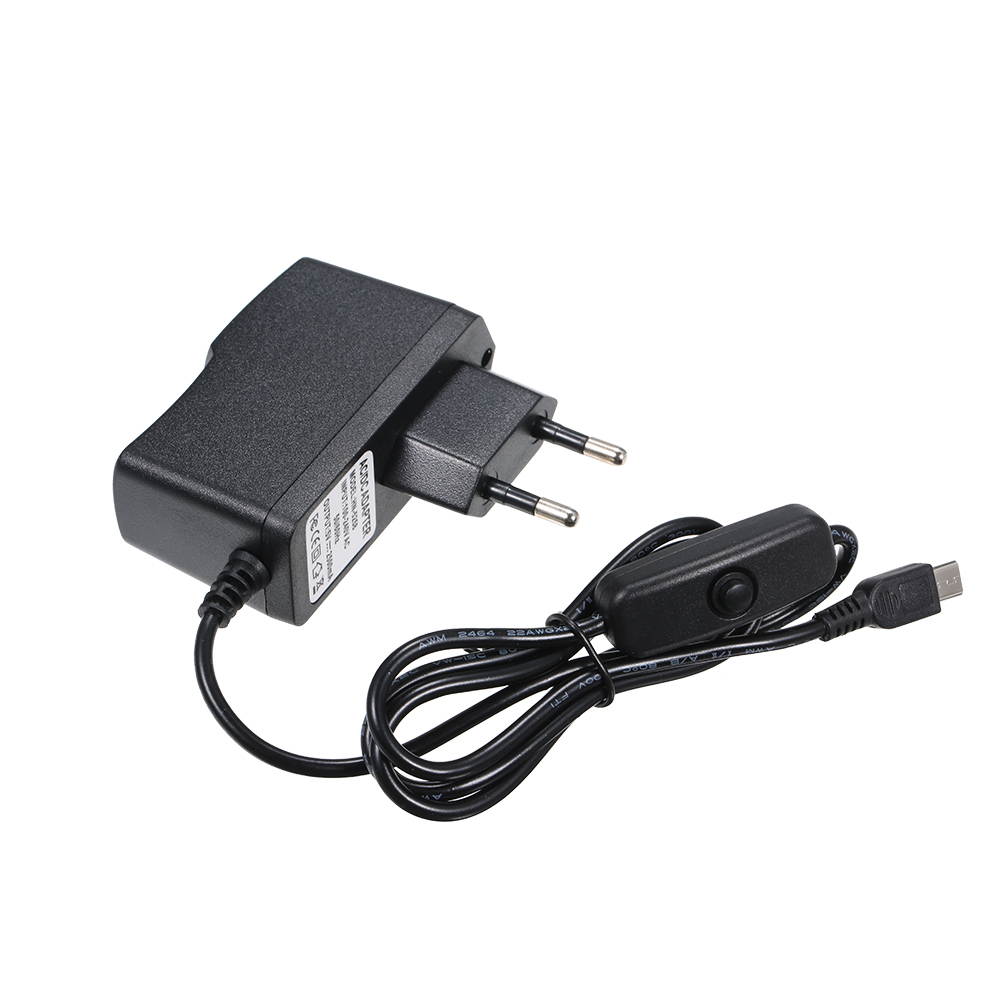 5V 2.5A EU Plug Micro USB Charger Power Supply Adapter Charging Cable for Raspberry Pi 3 Portable Plug ON/OFF Switch