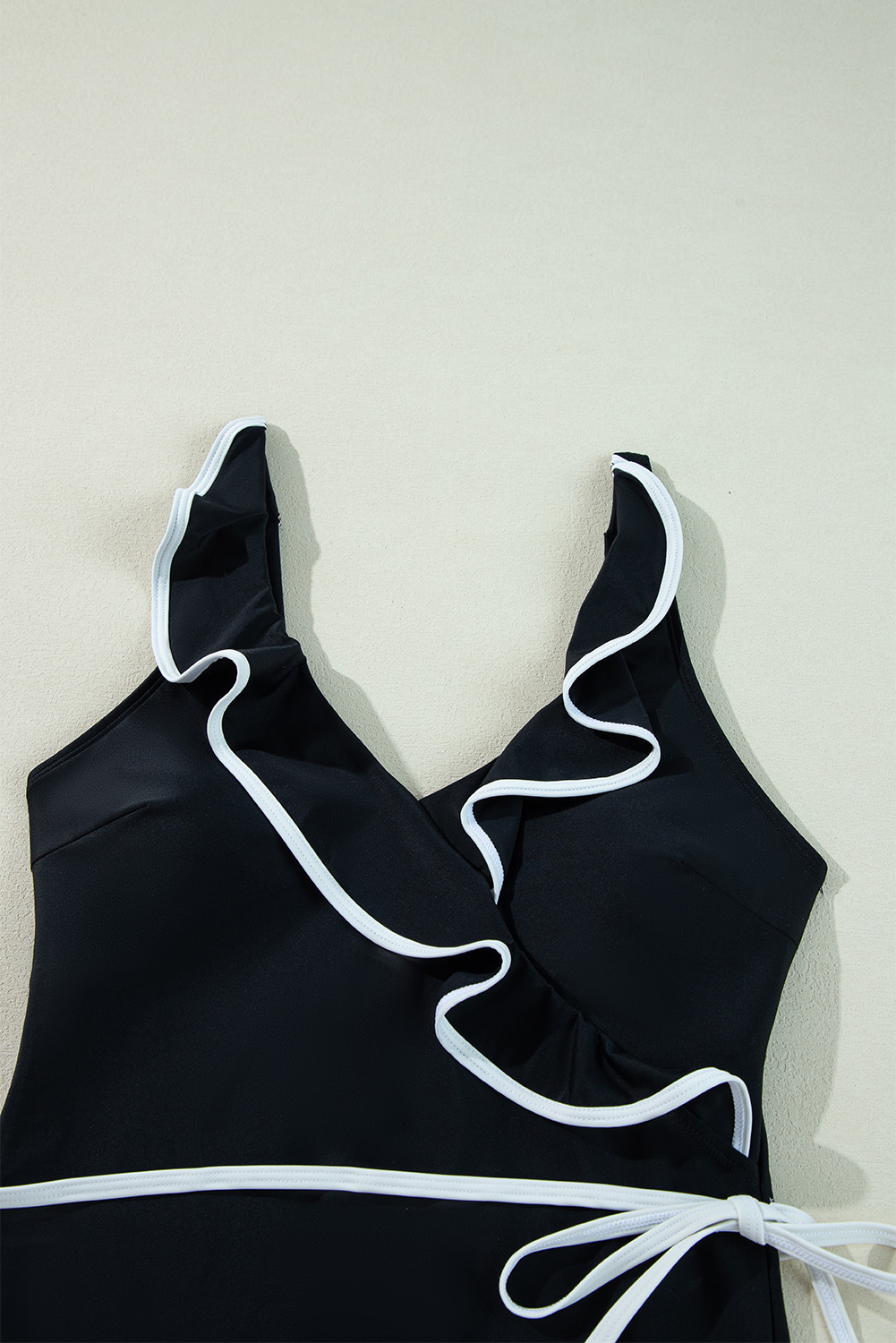 Black Plant Print Zip Front Half Sleeve One Piece Swimsuit