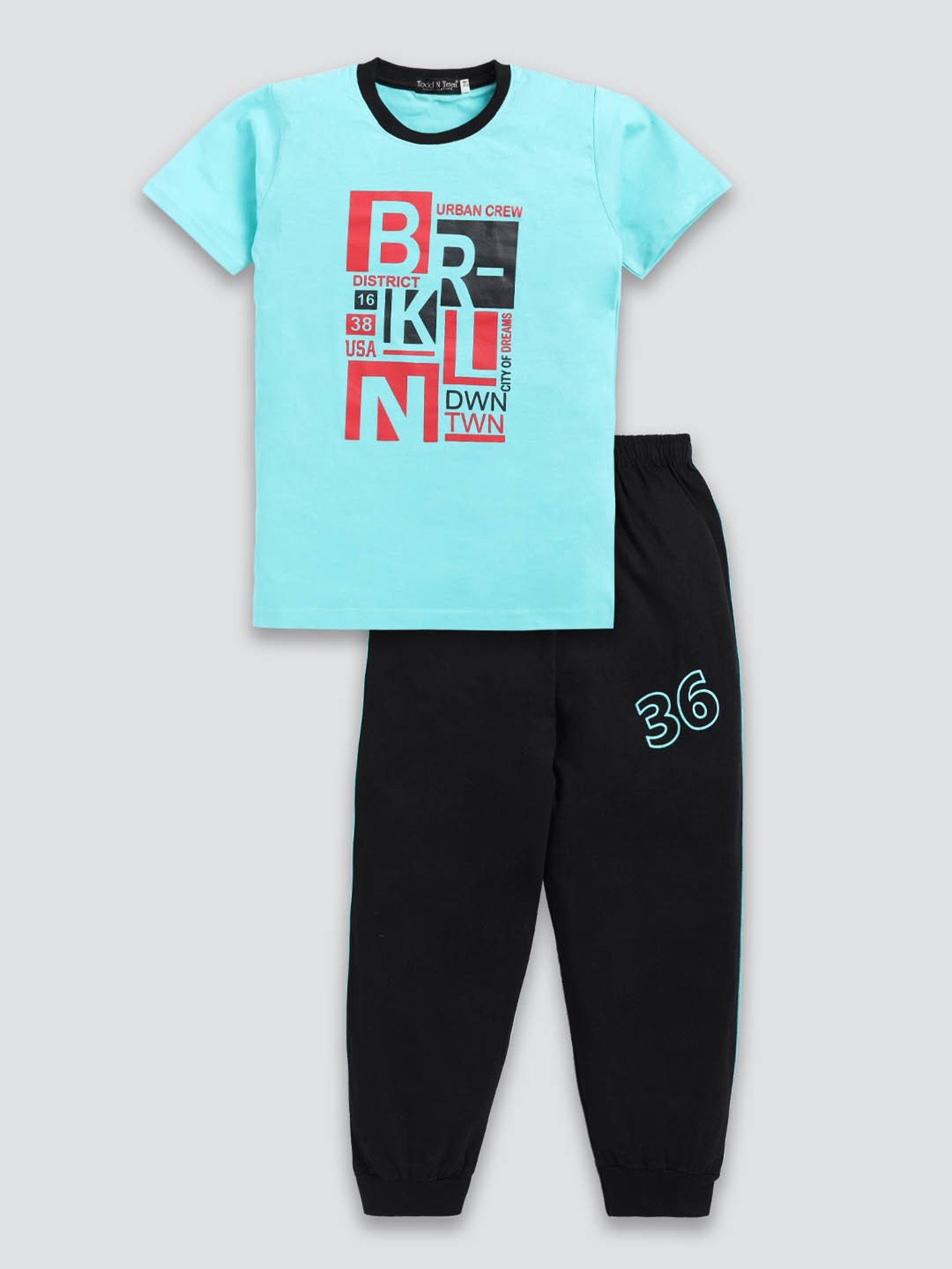 Todd N Teen Kids Light Blue & Black Printed T-Shirt with Joggers