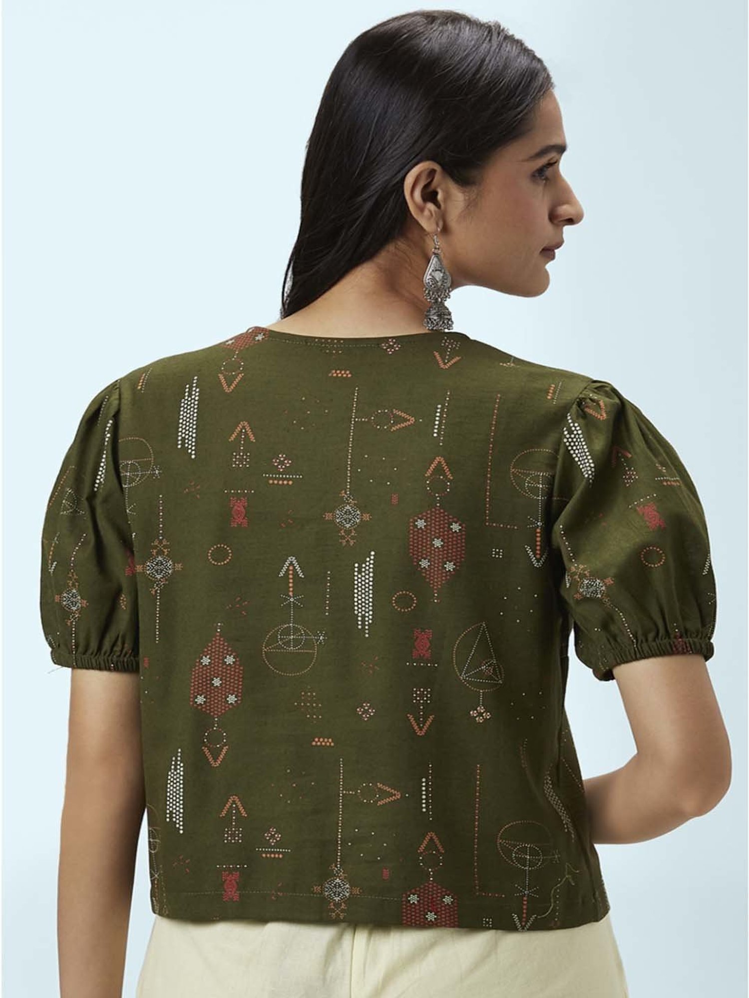 Akkriti by Pantaloons Olive Green Printed Top