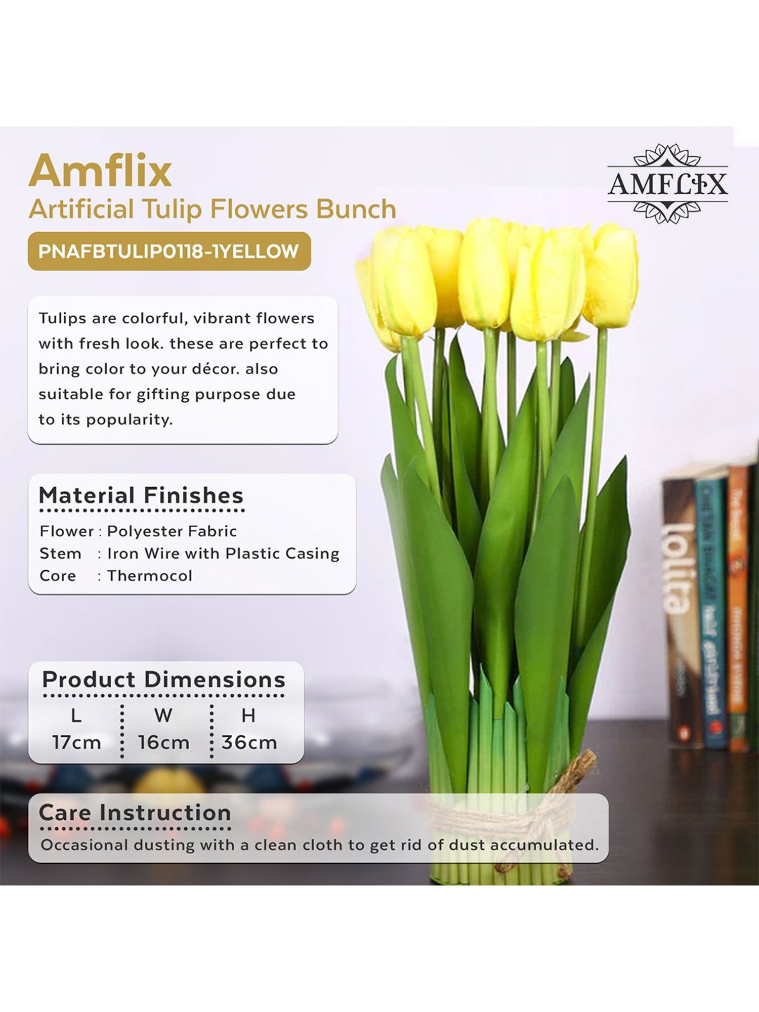 Amflix Yellow Artificial Tulip Flowers Bunch