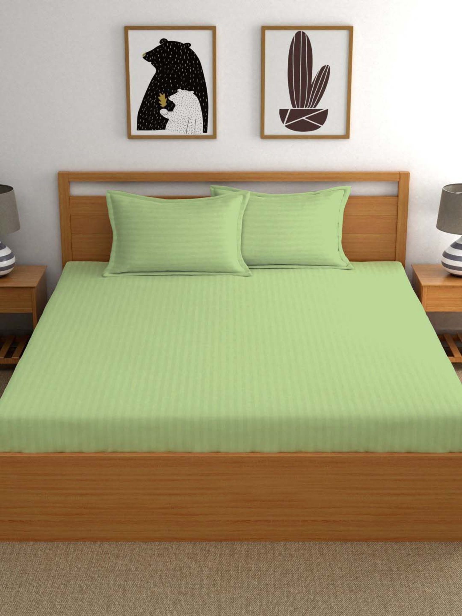 Ariana Green Cotton 210 TC Satin King Bedsheet Set