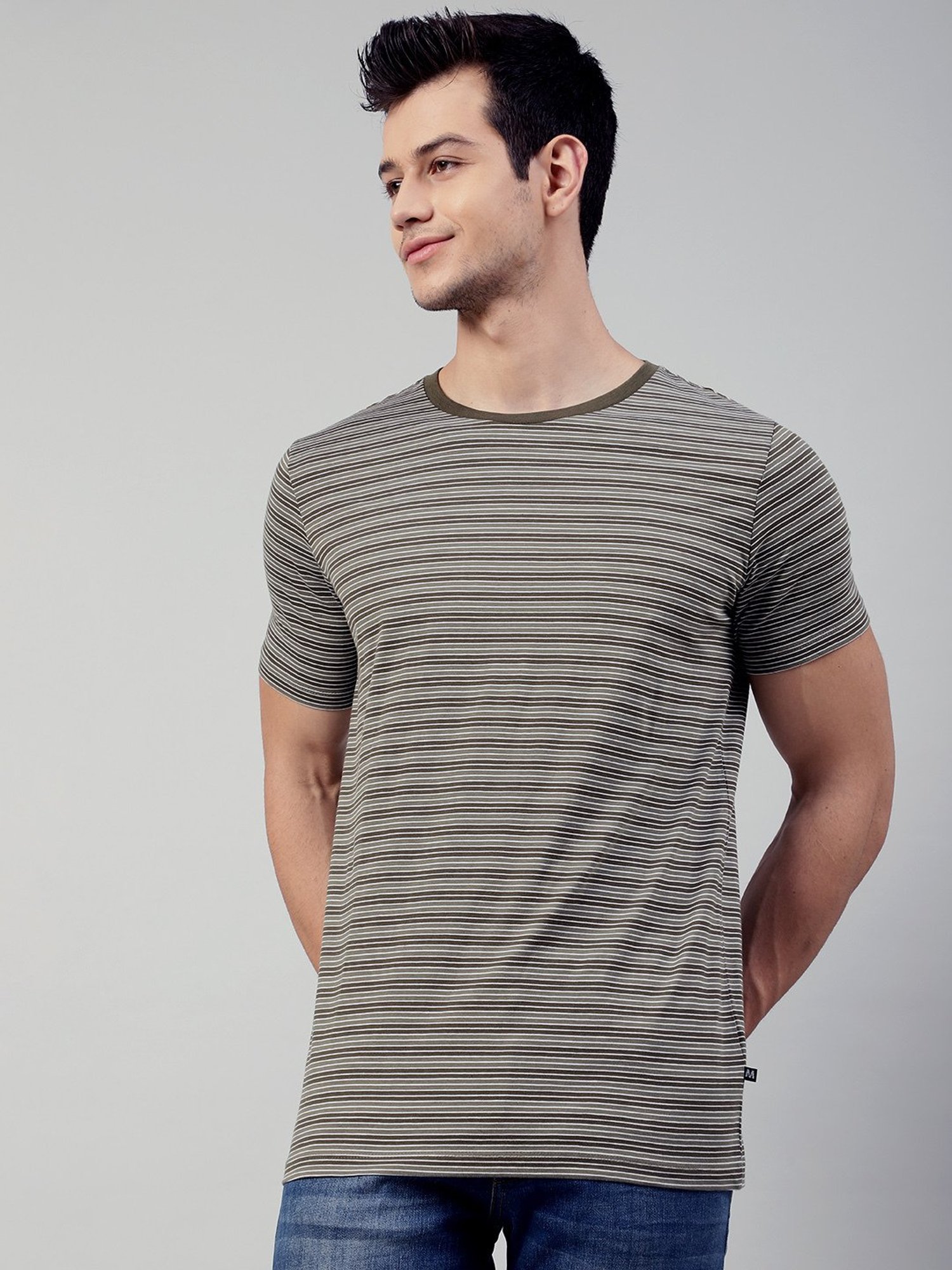 Matinique Olive Regular Fit Striped T-Shirt