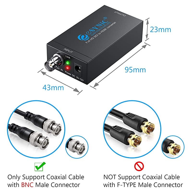 SDI to HDMI Converter Mini 3G SDI HDMI Adapter Full HD 1080P SDI to HDTV Audio Converter Supports HDSDI SDSDI and 3GSDI Signals Display on HDMI Monitor