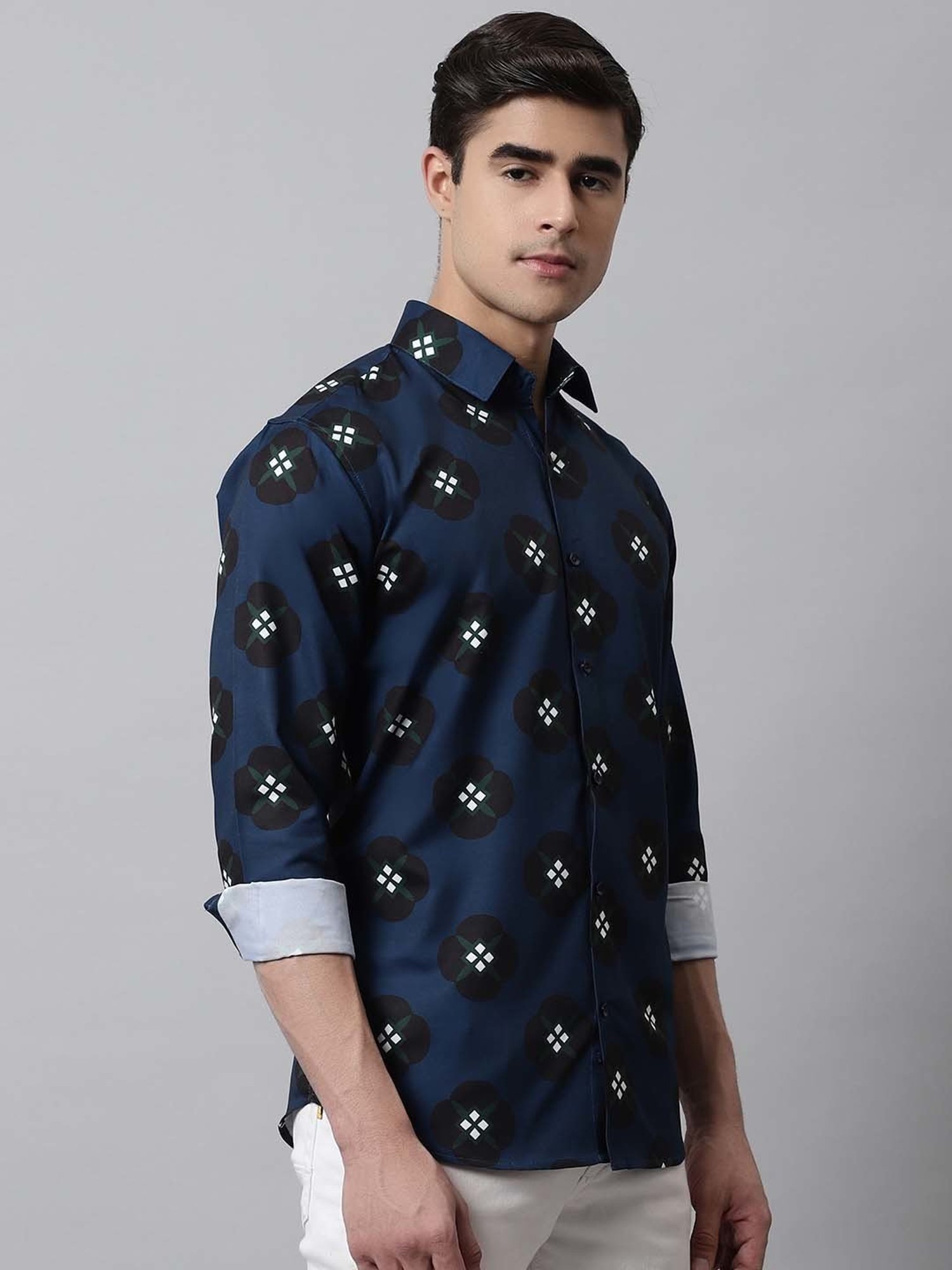 Jainish Blue Cotton Regular Fit Printed Shirt