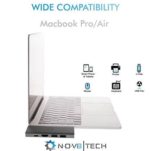 NOV8Tech USB C to Dual HDMI Hub Multiport Triple Display Adapter for Silver MacBook Air M1 2020 2019 2018 & MacBook Pro M1 2020 2019 2018 2017, USB 3.0 & USB 2, USB-C 100W Power, SD & Micro SD Reader