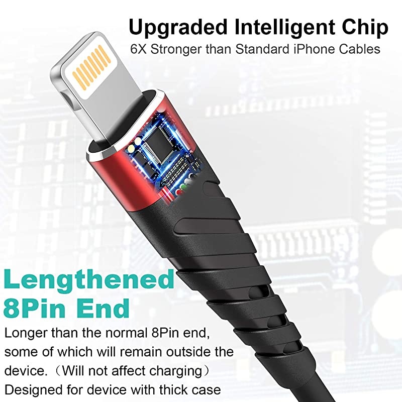 iPhone Charger Cable 3-Pack 6ft,  [MFi Certified] iPhone Charging Cord 6 Foot, Extra Long 6 Feet iPhone Charger Cord, 2.4A iPhone Power Wire Compatible with iPhone12/11/XS/Max/XR/X/8/7/6/iPad