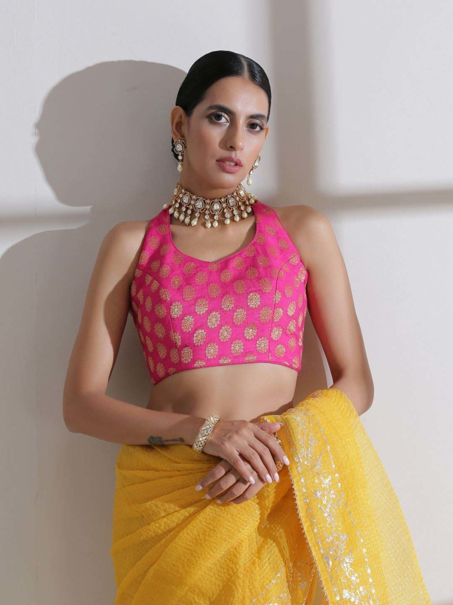 Swtantra Pink Printed Readymade Blouse