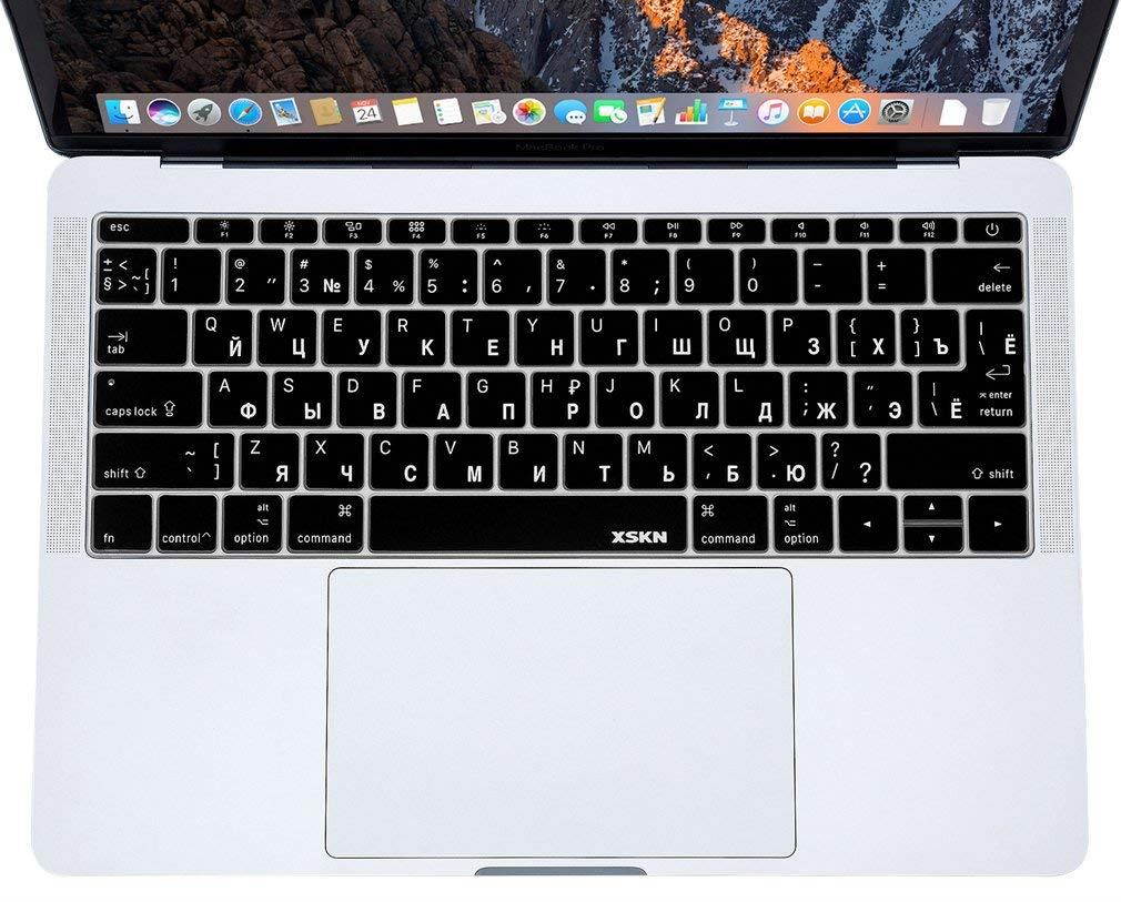 XSKN Russian / English Keyboard Cover Silicone Skin for New Macbook 12 Inch A1534 and New MacBook Pro 13 Inch A1708 (2016 Version, No TouchBar) US EU Layou (Black)