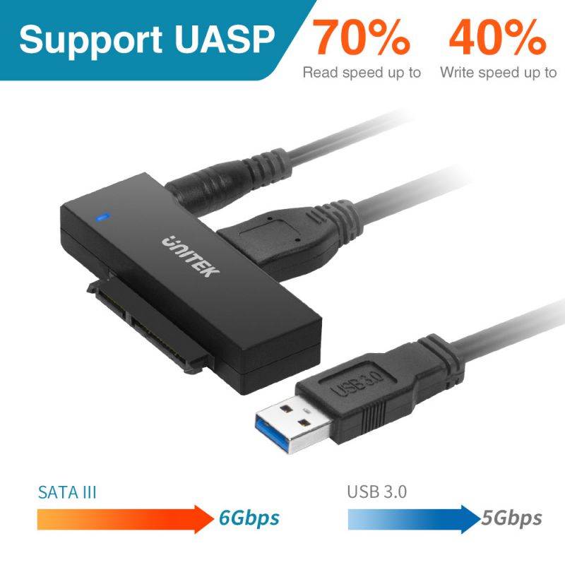 Unitek SATA to USB 3.0, SATA III Cable Hard Drive Adapter Converter for Universal 2.5/3.5 SATA HDD/SSD Hard Drive Disk and SATA Optical Drive, Include 12V/2A Power Adapter
