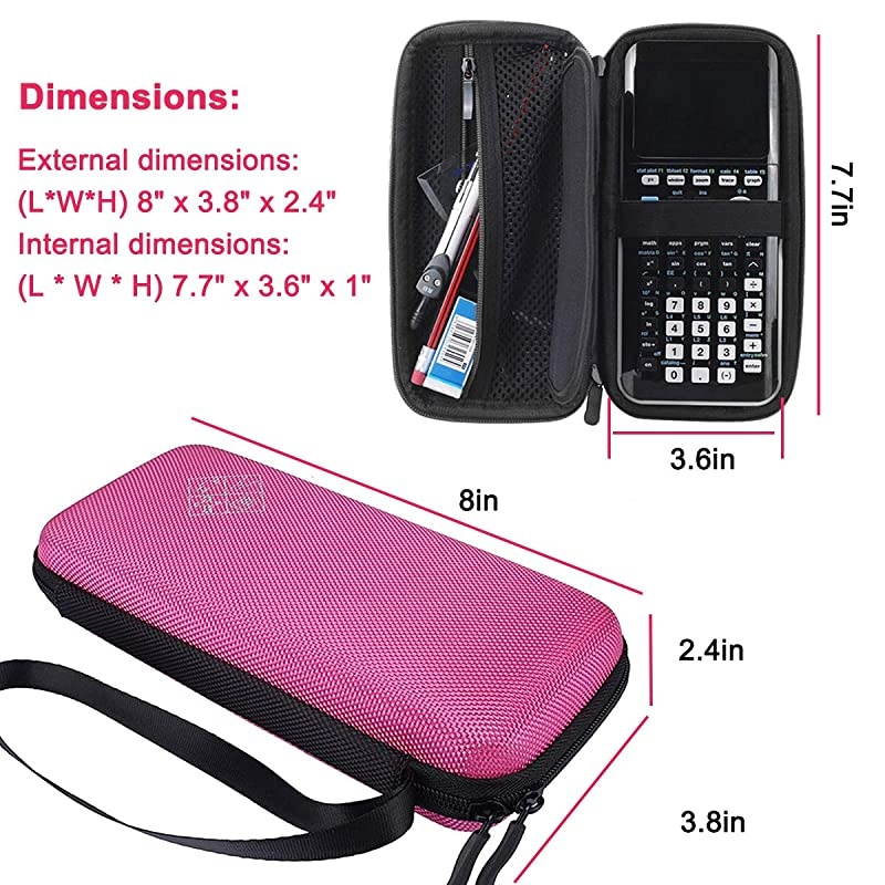 Hard EVA Shockproof Carry Case Bag Pouch for Texas Instruments TI-84 Plus CE/Color TI-83 Plus,TI-89 Titanium, HP 50G Graphing, Scientific Financial Calculators (Pink)