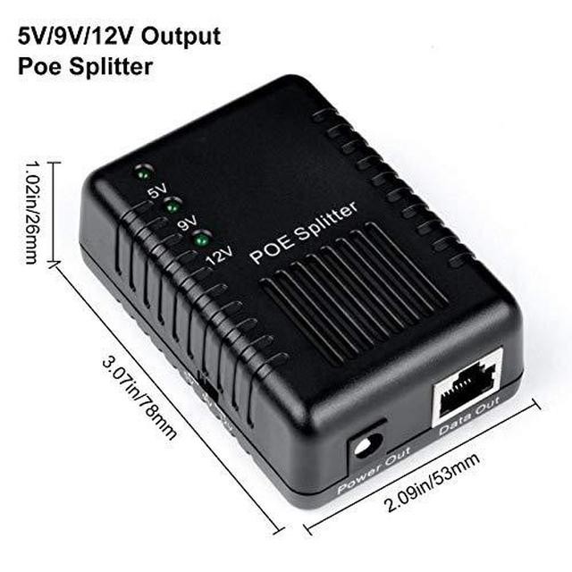 Dericam PoE Splitter Adapter, 10/100 Mbps IEEE 802.3af Compliant, 5V/9V/12V Output PoE DC Adapter for IP Cameras and Wireless Networks, PoE Splitter with Multiple Connectors