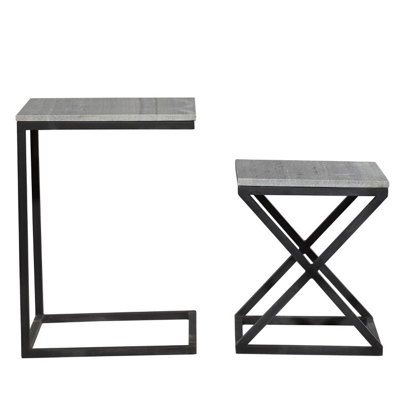 Set of 2 Marble and Metal Nesting Tables Black - Olivia & May