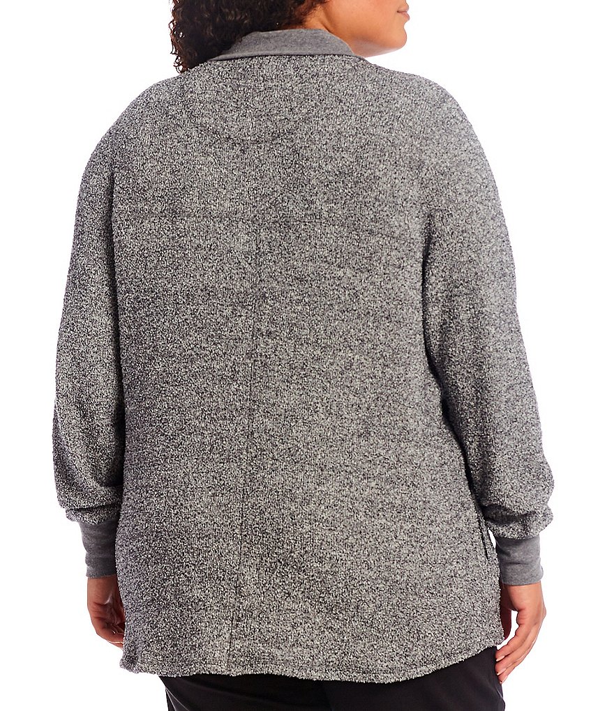 Ruby Rd. Plus Size Ombre Striped 3/4 Sleeve Button Front Long Cardigan