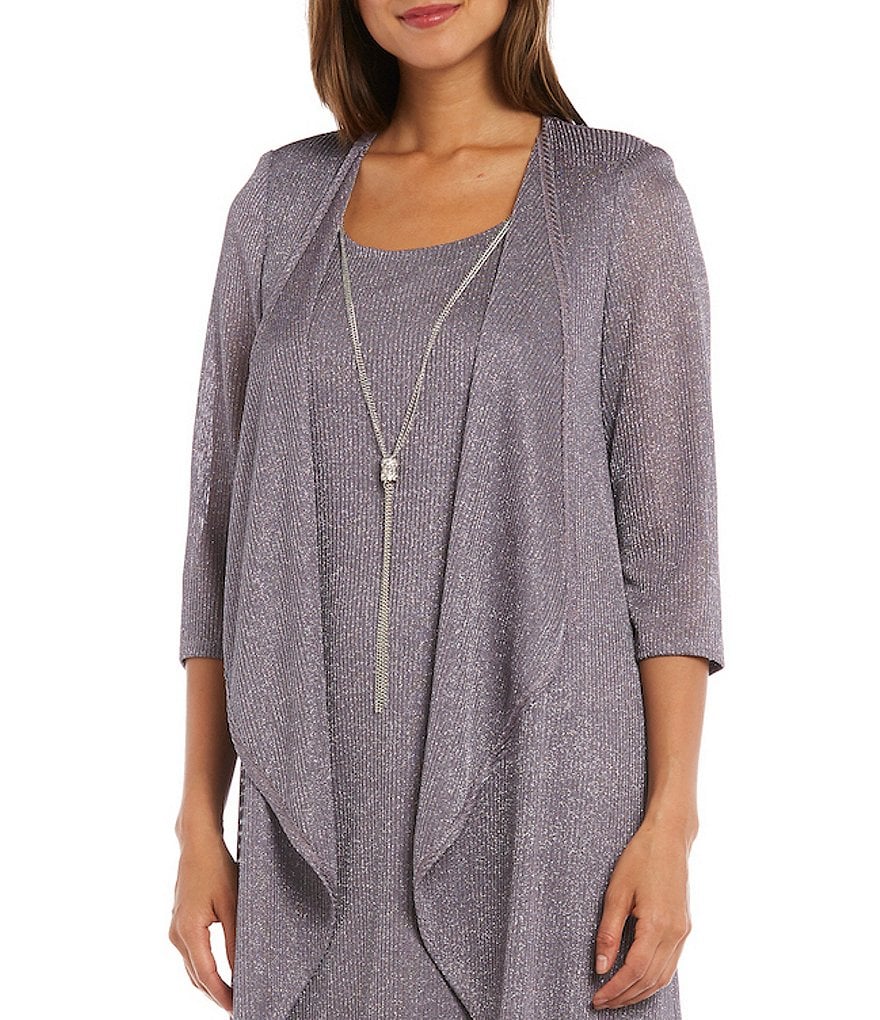 R&M Richards 2-Piece Metallic Knit Jacket Dress