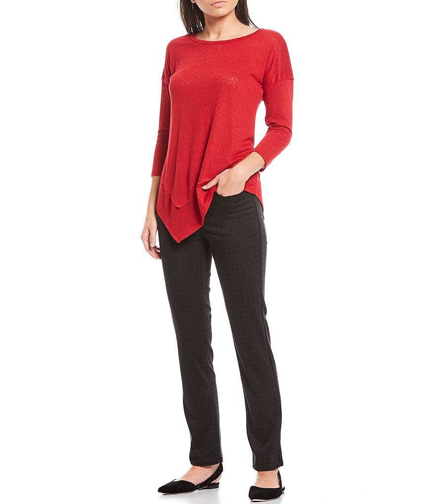 NYDJ Sheri Mini Grid Check Print Stretch Sateen Slim Leg Jeans