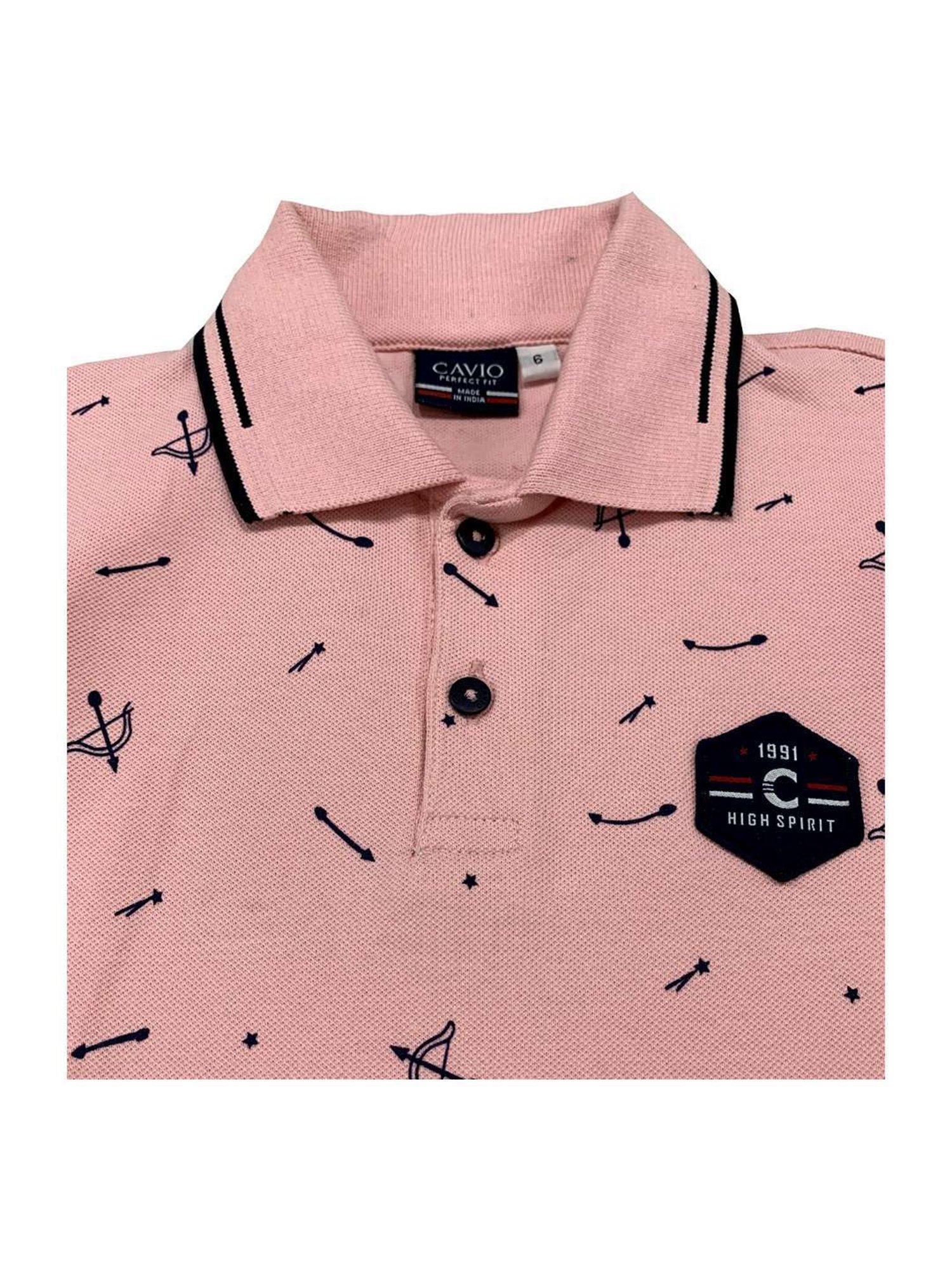 Cavio Kids Pink Cotton Printed Polo T-Shirt