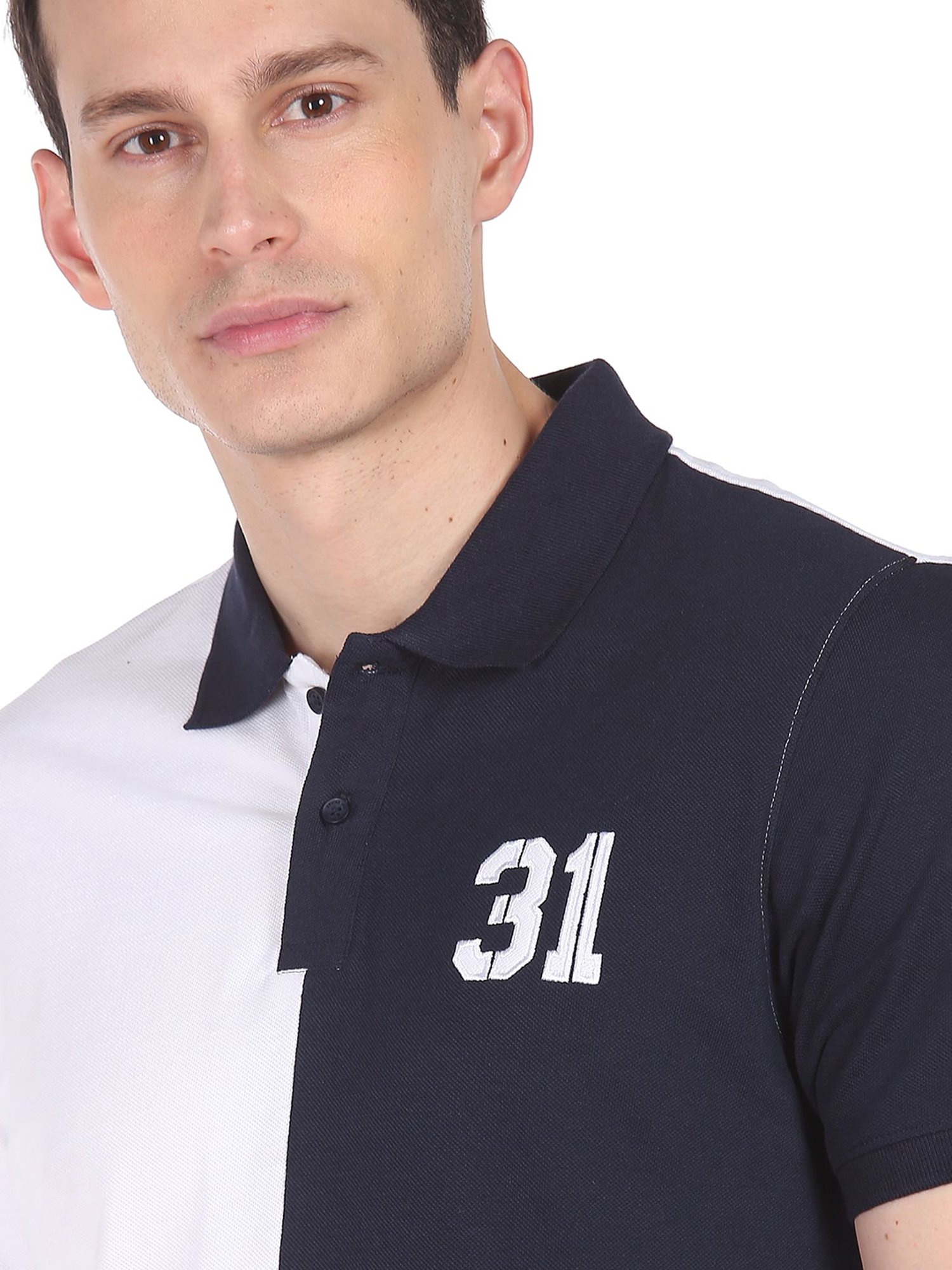 AD by Arvind White & Navy Polo T-Shirt