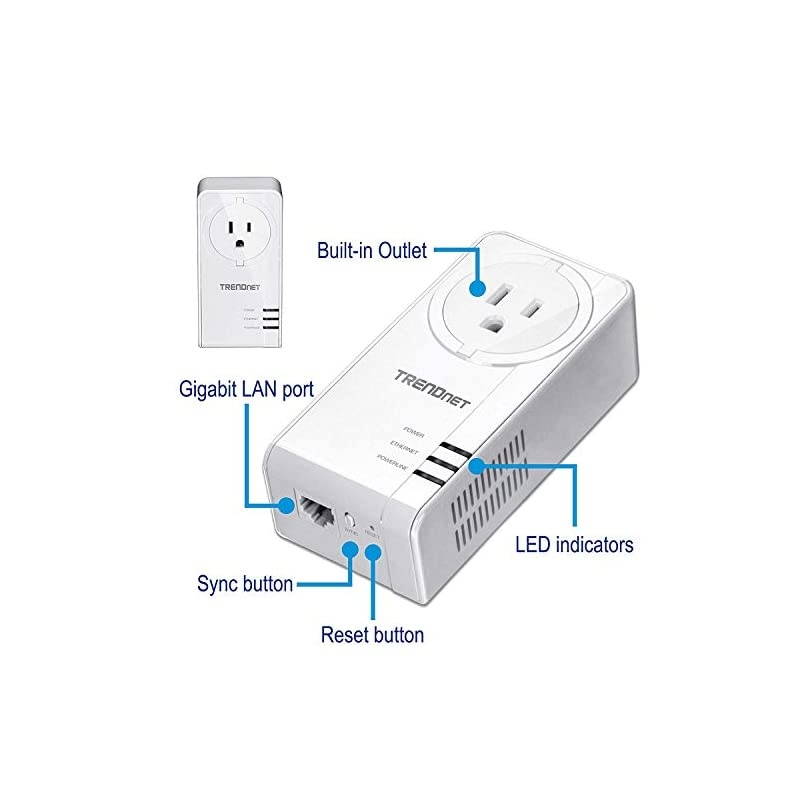 Powerline 1300 AV2 Adapter with Builtin Outlet Adapter Kit Includes 2 x TPL423E Adapters IEEE 19051 amp IEEE 1901 Gigabit Port Range Up to 300m 984 ft TPL423E2K