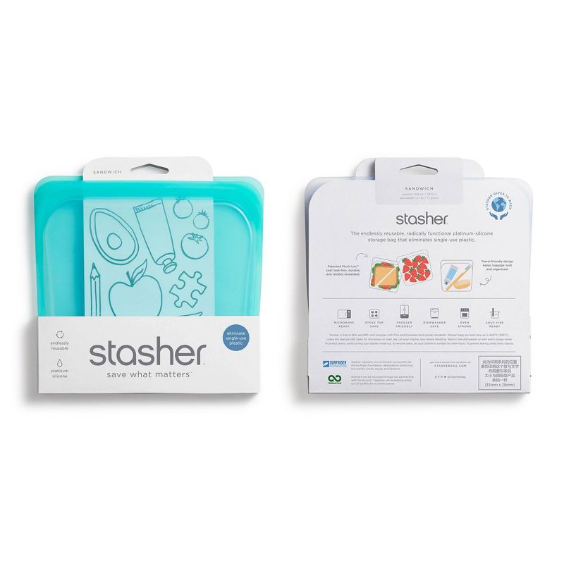 Stasher Reusable Clear Food Storage Sandwich Bag (Colors May Vary)