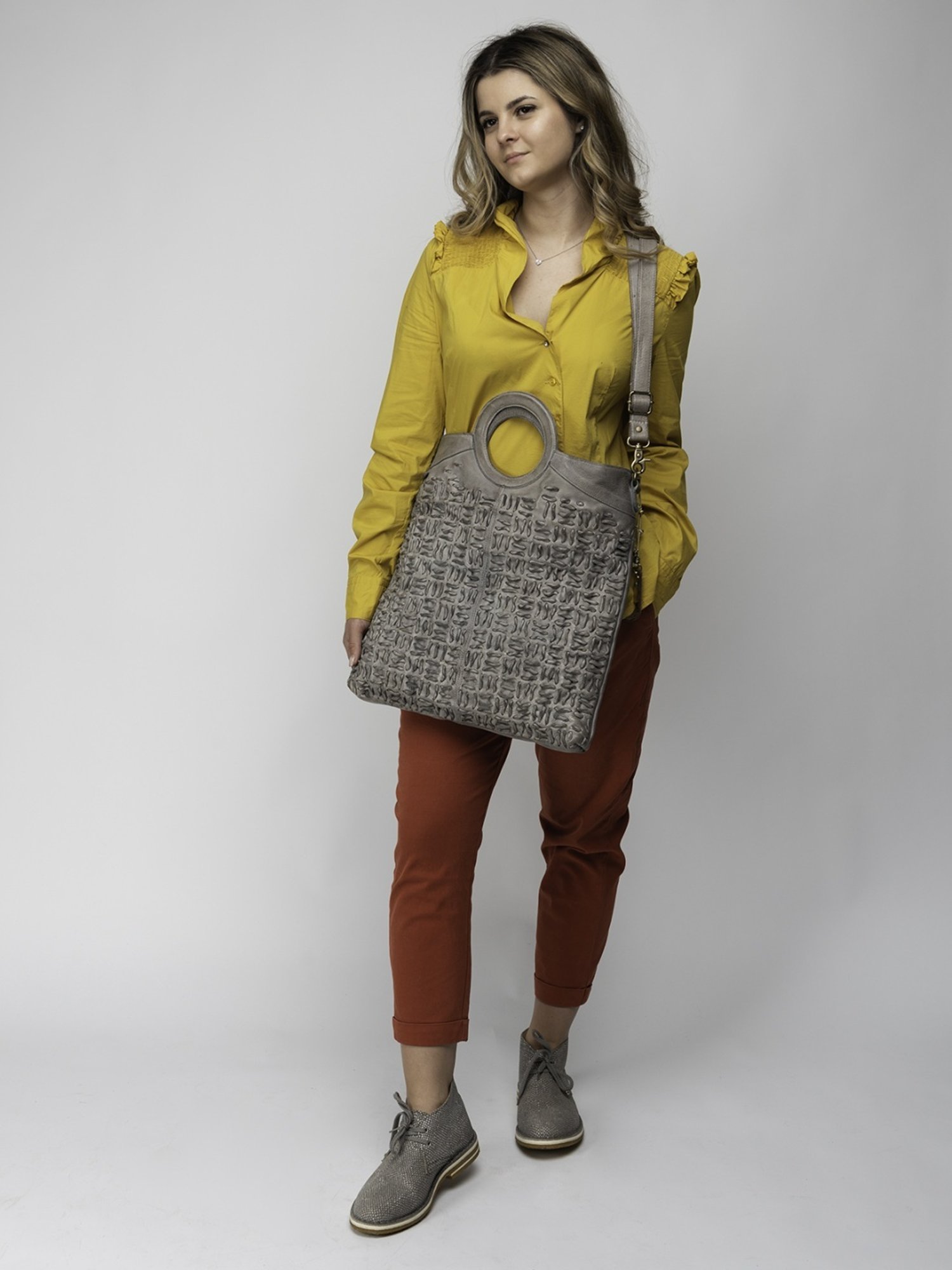 Art N Vintage Esther Grey Leather Textured Large Handbag