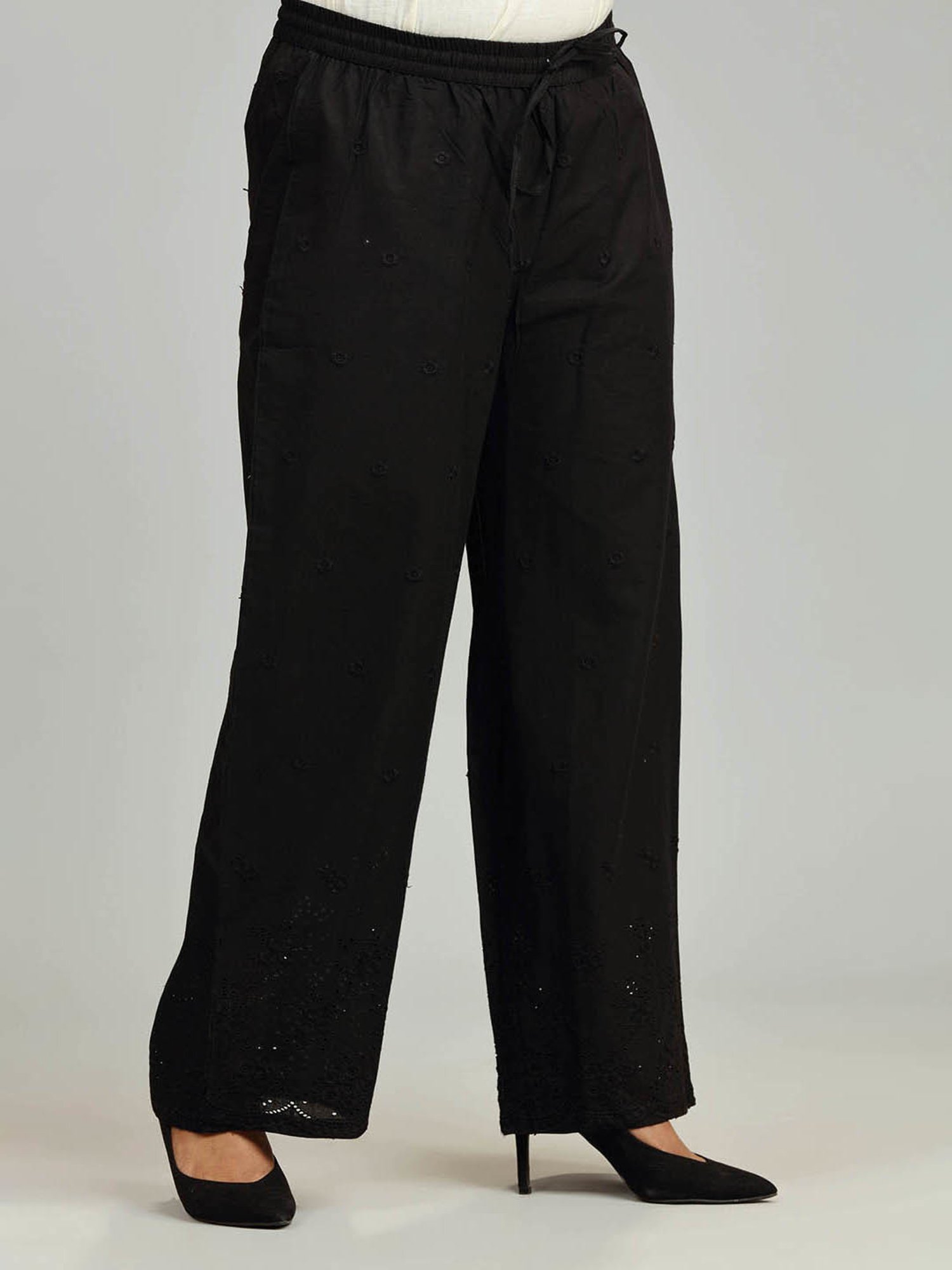 Cotton Culture Black Cotton Embroidered Pants