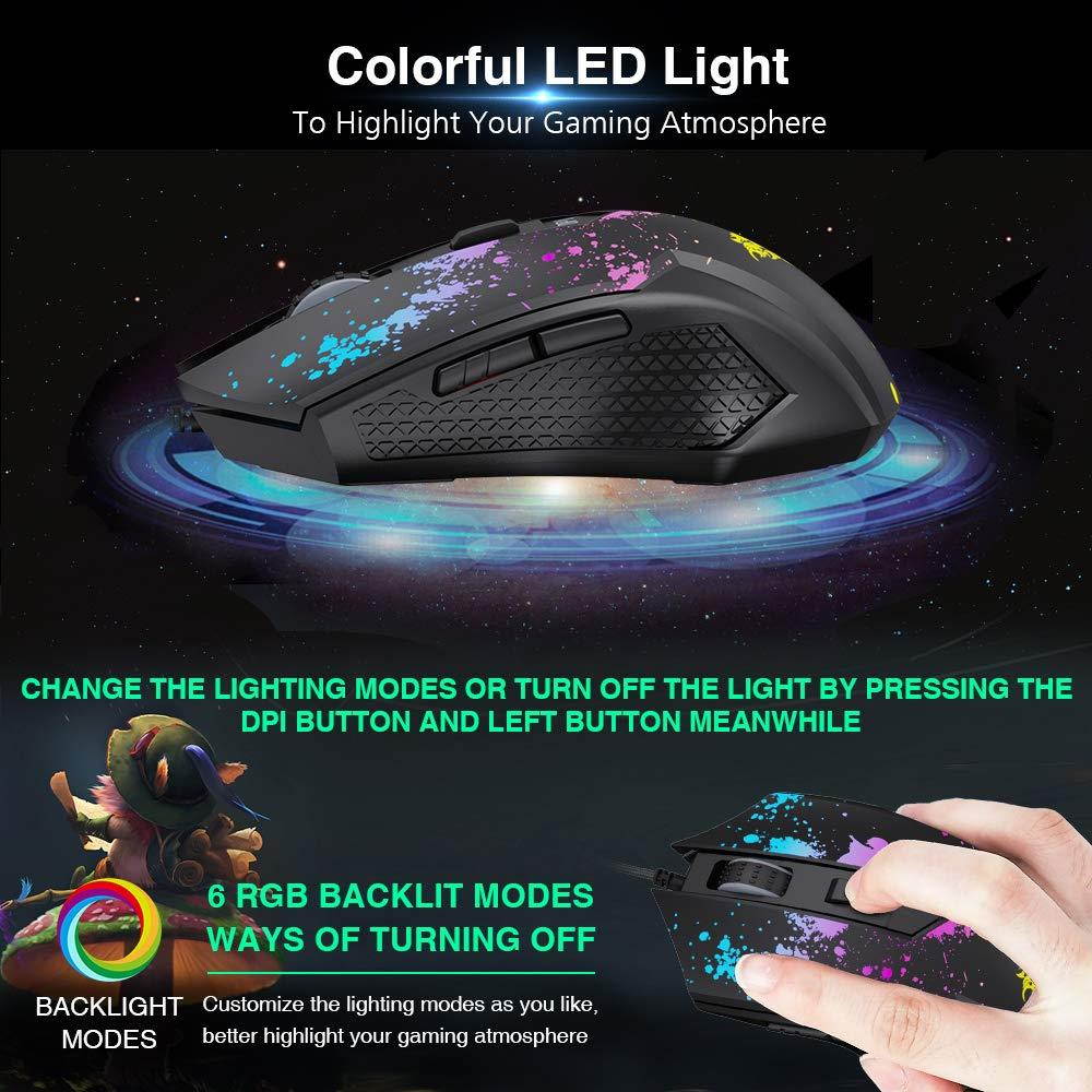 BENGOO Gaming Mouse Wired, USB Ergonomic Computer Mice with Chroma RGB Backlit, 6400 DPI Adjustable, 6 Programmable Buttons, Optical Laptop PC Gamer Gaming Mice with Weight Tuning