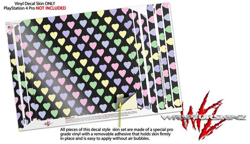 Pastel Hearts on Black PS4 Pro Skin fits Sony Playstation 4 Console