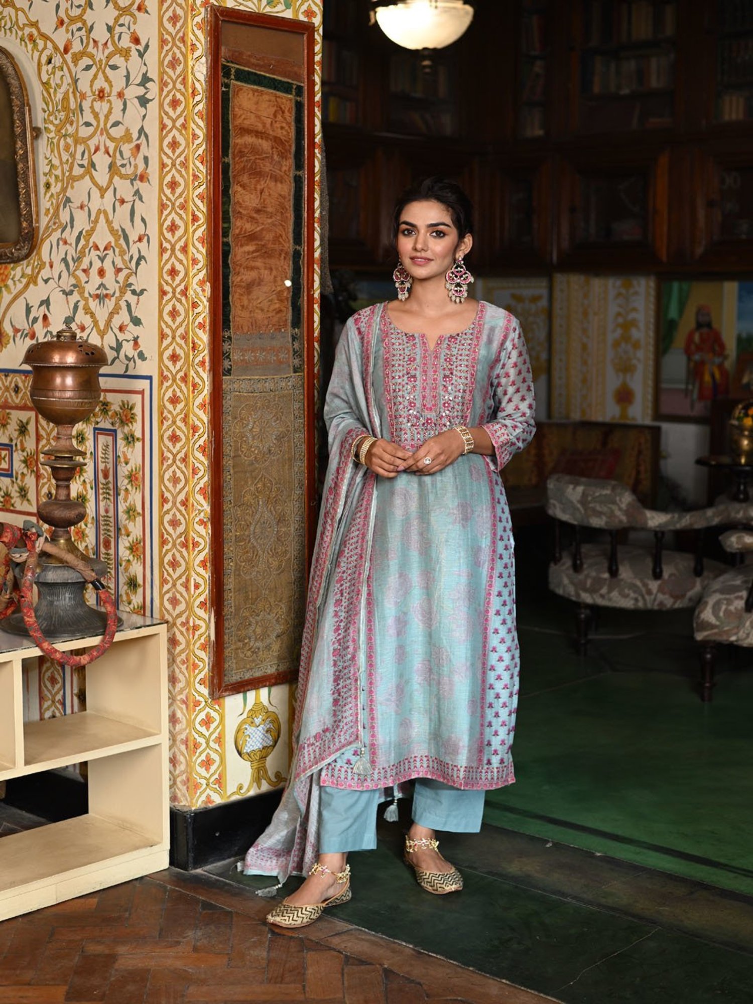 Mahee Jaipur Blue Ikhtiyar Block Print Chanderi Suit