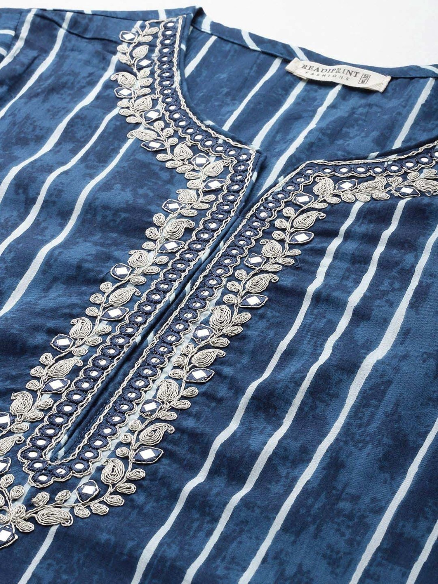 READIPRINT FASHIONS Blue Cotton Embroidered Kurta Pant Set With Dupatta