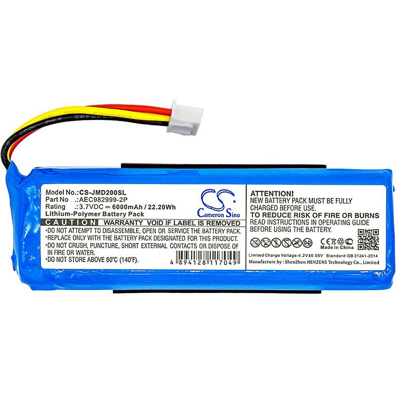 Battery for JBL Charge 1 Bluetooth Speaker AEC982999-2P 3.7V 6000mAh CS-JMD200SL