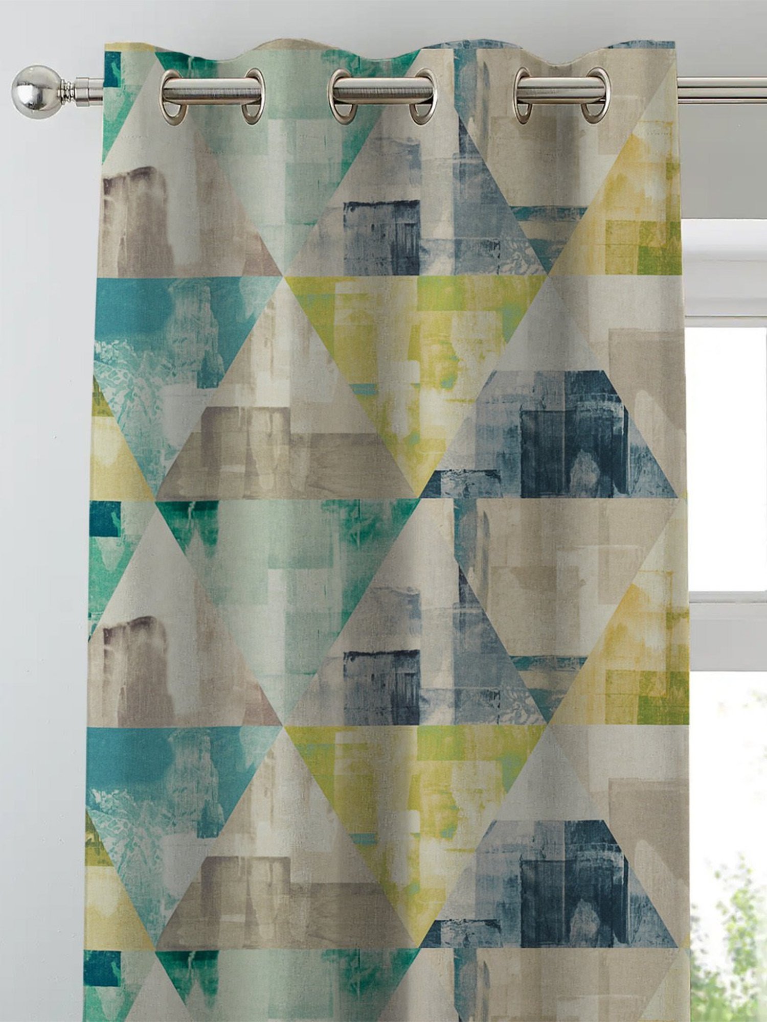 SPACES DRAPE STORY Elegent Multicolor Geometric Polyester 5 ft Curtain - Set of 2