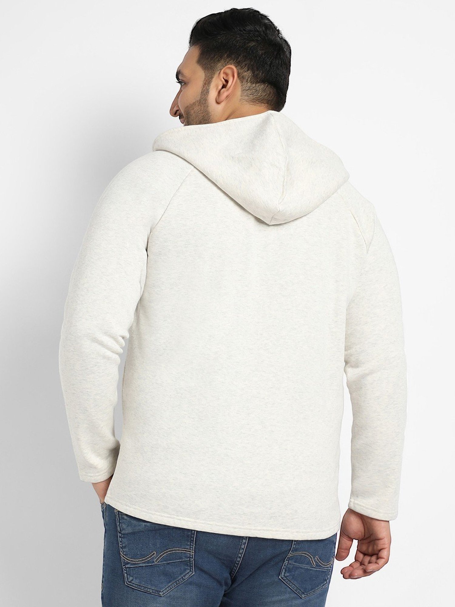 Instafab Plus Grey Cotton Regular fit Self Pattern Plus Size Hooded Jacket