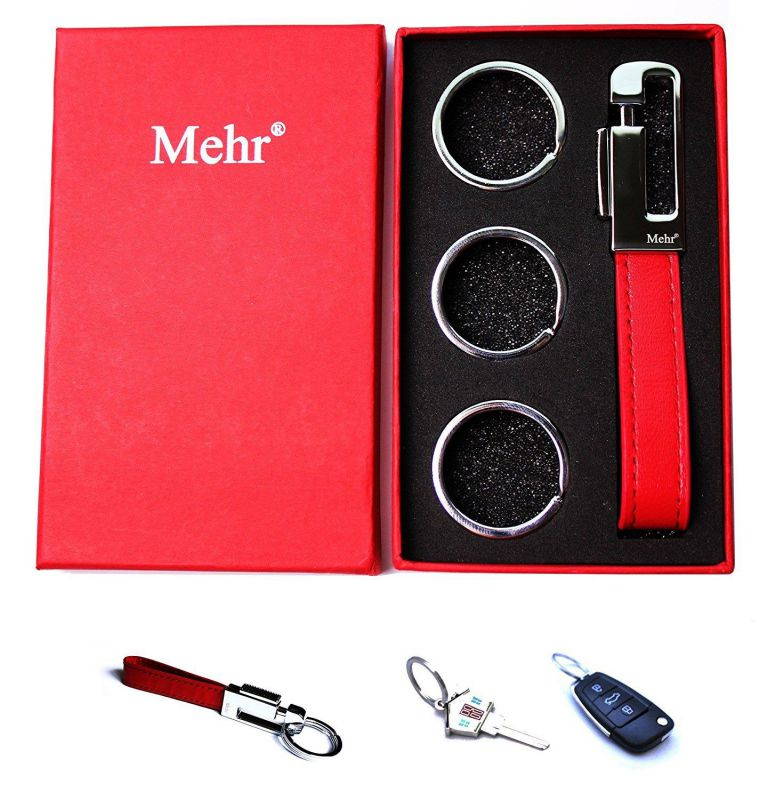 Mehr Elegant Genuine Leather Valet Key Chain - Smart & Useful Detachable Keychain w Key Rings (Monaco Red)