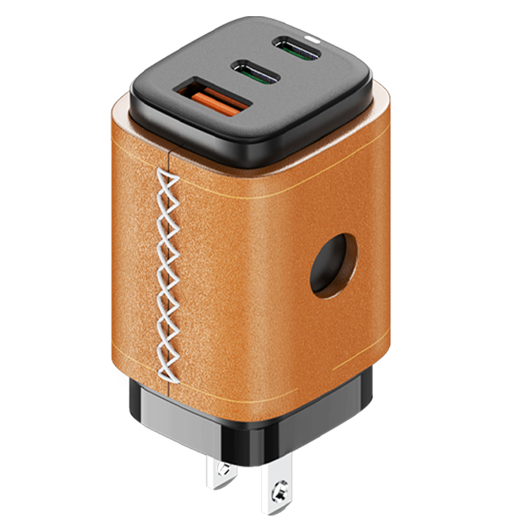 VogDUO USB C Charger, 65W 3 Ports GaN, Fast Charging, Foldable Plug, Genuine Leather style, compatible with iPad, iPhone 12/12 Mini/12 Pro/12 Pro Max/SE/11, Nintendo Switch, MacBook