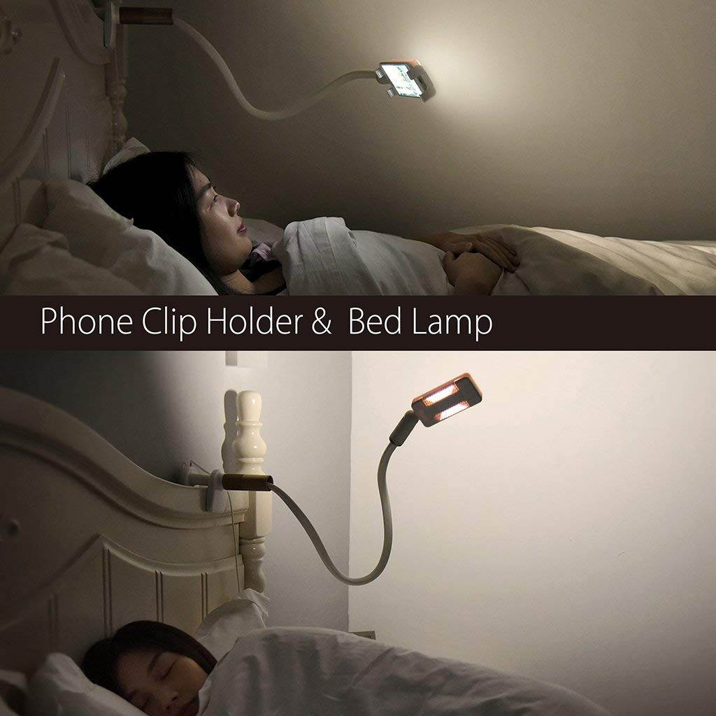 Avantree Cell Phone Holder Clip On Lamp for Bed, Gooseneck Desk Lamp LED Light, Universal Lazy Bracket, Flexible Long Arm for 4-6.3" Phones Mobile Stand - CP901L